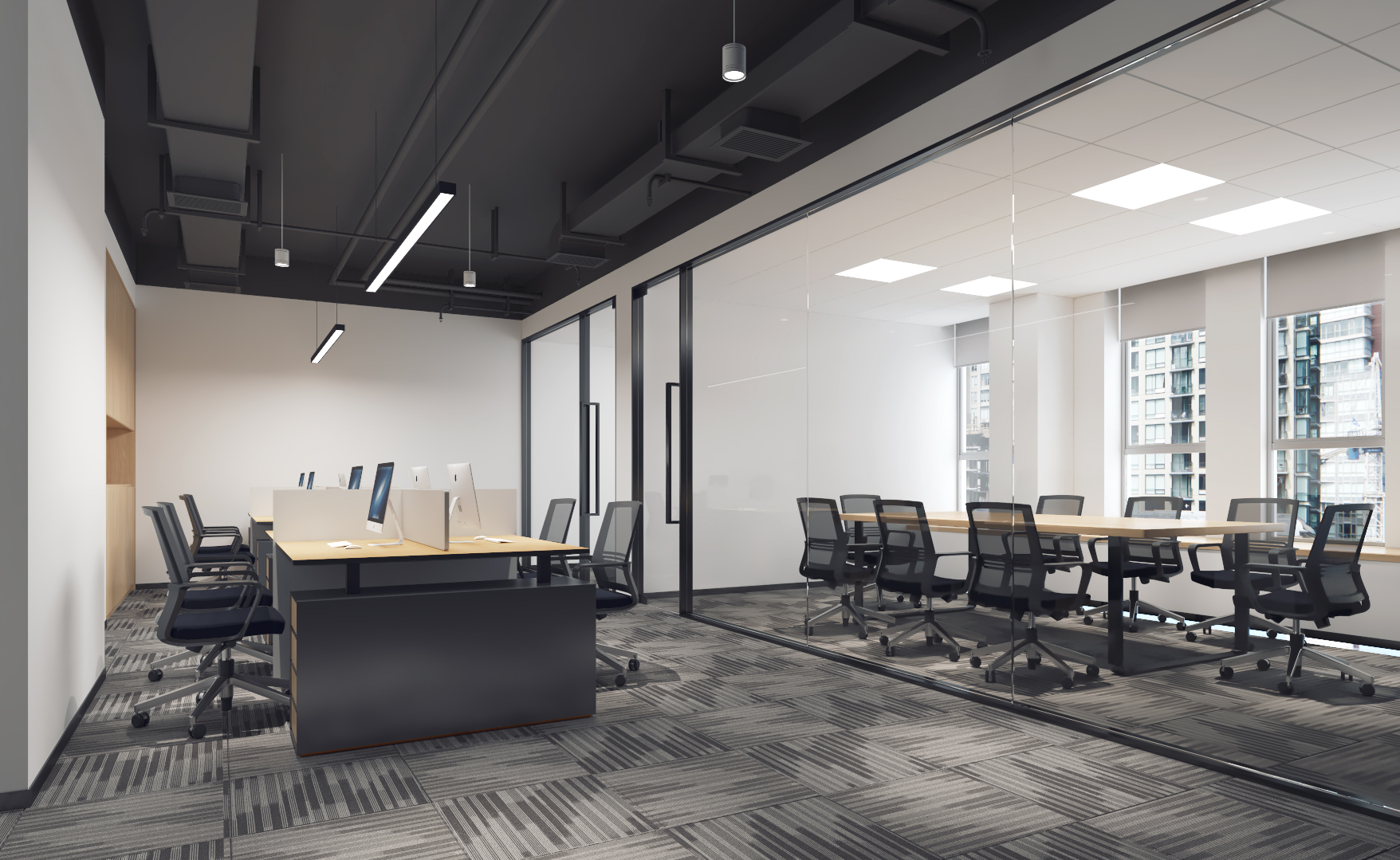 林思控辦公區(qū)，會議室，前廳設(shè)計效果圖-深圳文豐裝飾