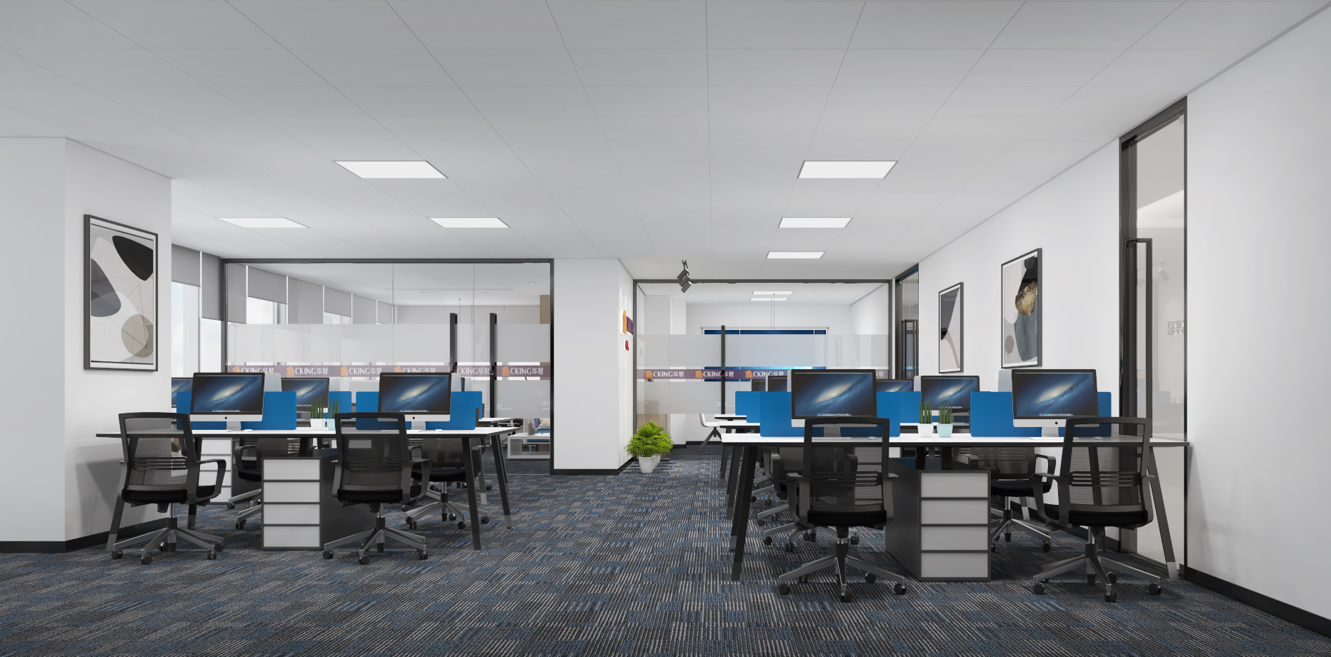 福田兆邦基金融大廈辦公室前廳，接待區(qū)，辦公區(qū)效果圖設計-深圳文豐裝飾